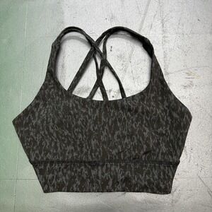 Lululemon Sports Bra Womens 8 Black Camo Energy Bra Strappy Back Yoga Athletic